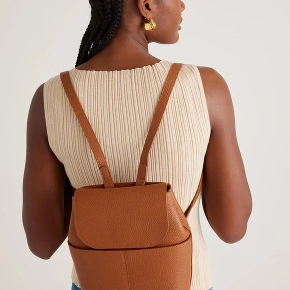 Quince Textured Flap Backpack - Cognac - Picture 2 of 10